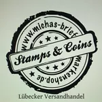 Logo von Michas-Briefmarkenshop.de An-und Verkauf - spezialisiert auf Briefmarken und Münzen, mit Website-URL.